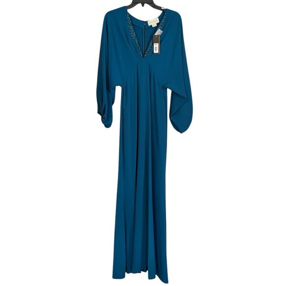 Sachin & Babi Womens Size 6 Teal Gabby V Neck Long Sleeve Beaded Maxi Gown NWT - Picture 6 of 14